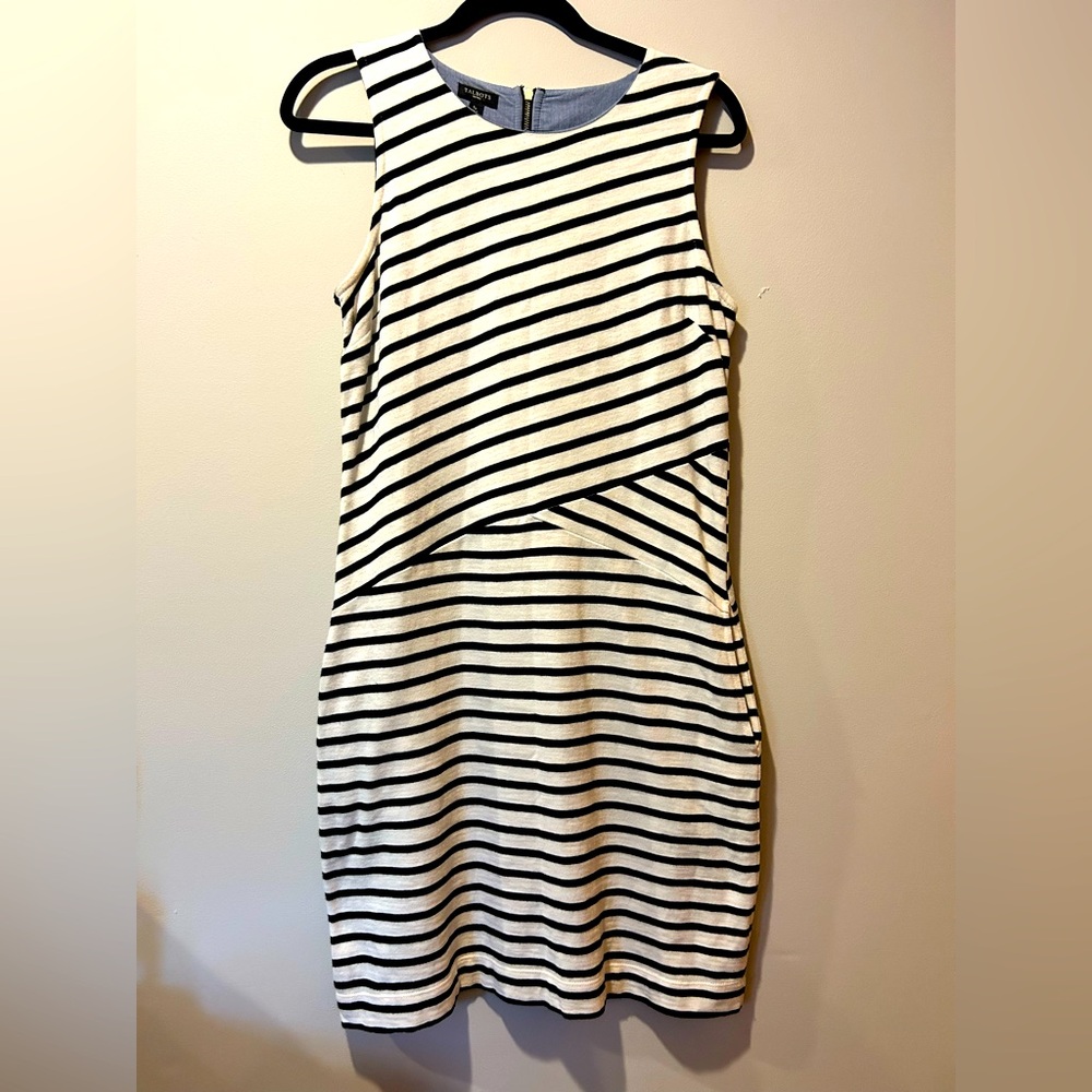 Talbots Petites Striped Sleevless Sheath 100% Cotton Dress Size SP Pockets